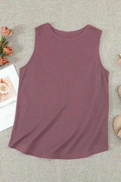 White Crew Neck Waffle Tank Top