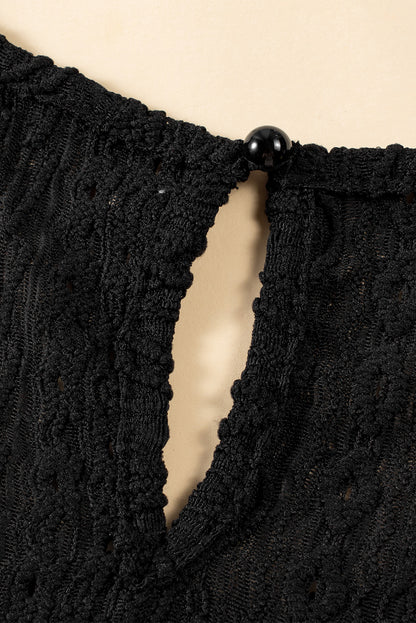 Débardeur noir en dentelle guipure au crochet avec trou de serrure dans le dos