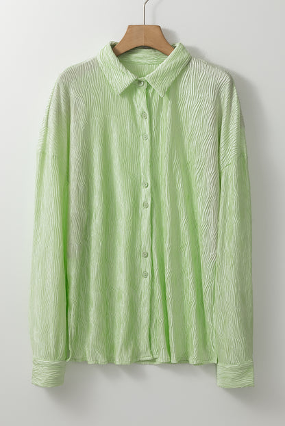 Laurel Green Textured Side Split Casual Shirt