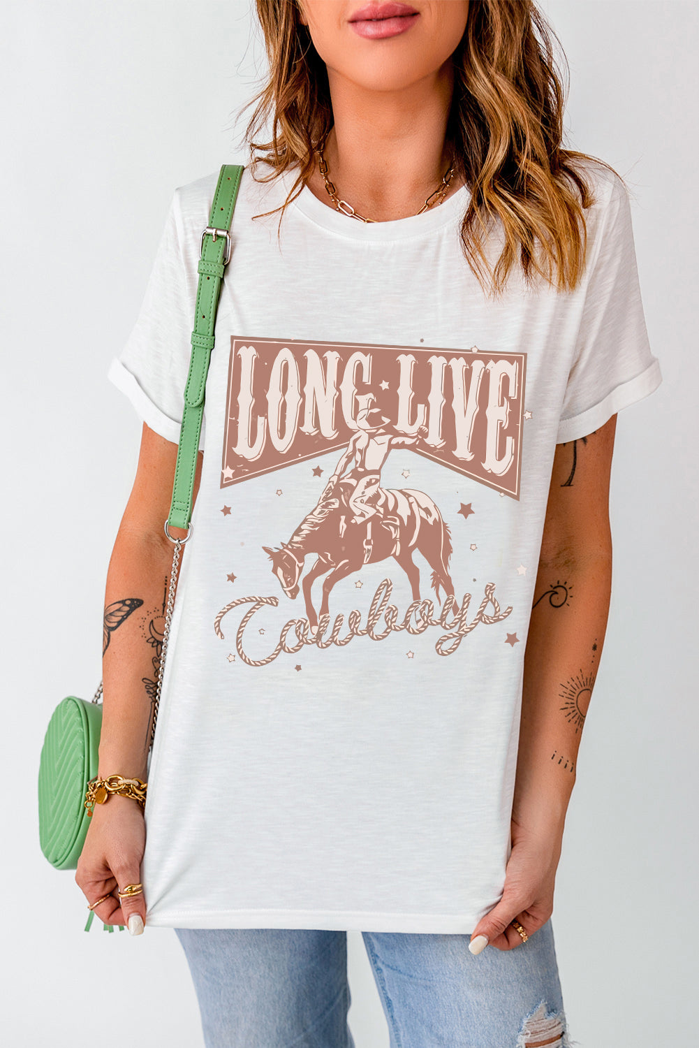 Camiseta branca LONG LIVE Cowboy com gola redonda