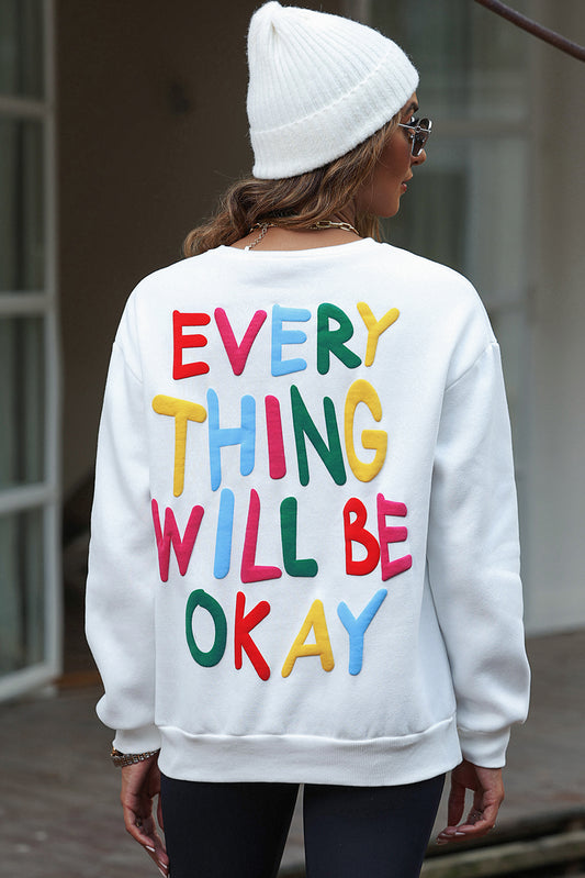 Sweat-shirt blanc avec lettres colorées, TOUT ira bien