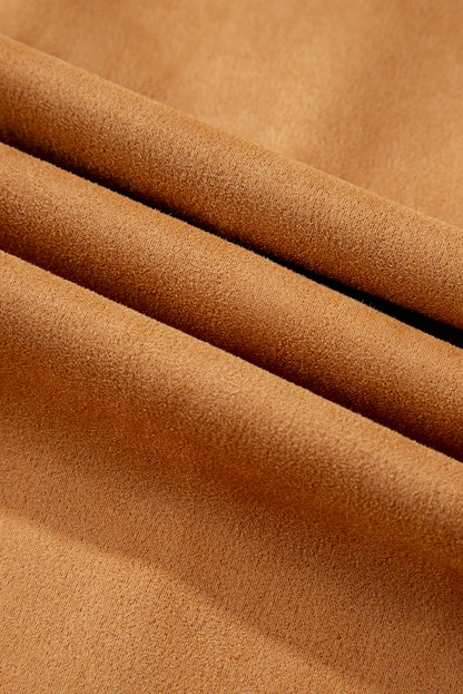 Pantalon évasé en daim marron à coutures apparentes avec poches