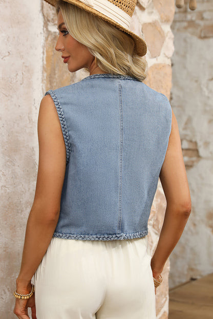 Ashleigh Blue Braided Trim Pocketed Denim Vest