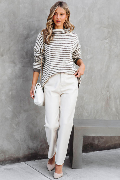 Black Striped Turtleneck Loose Sweater