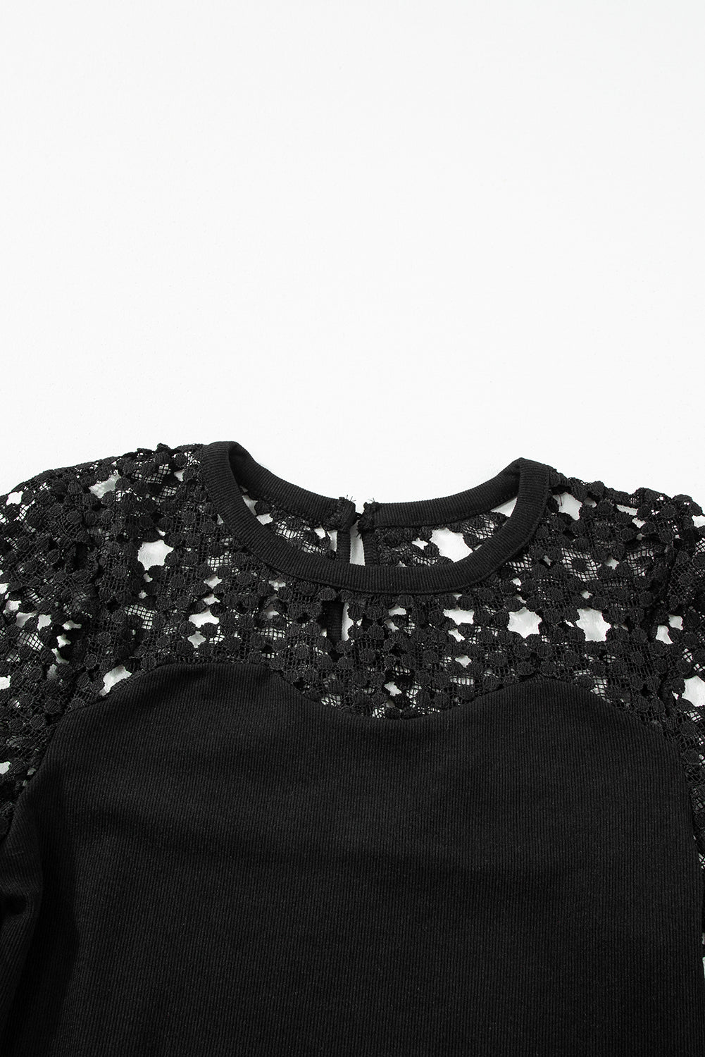 Black Hollowed Floral Lace Splicing Long Sleeve Top