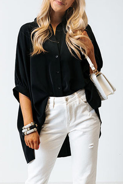 White 3/4 Puff Sleeve Oversize Shirt