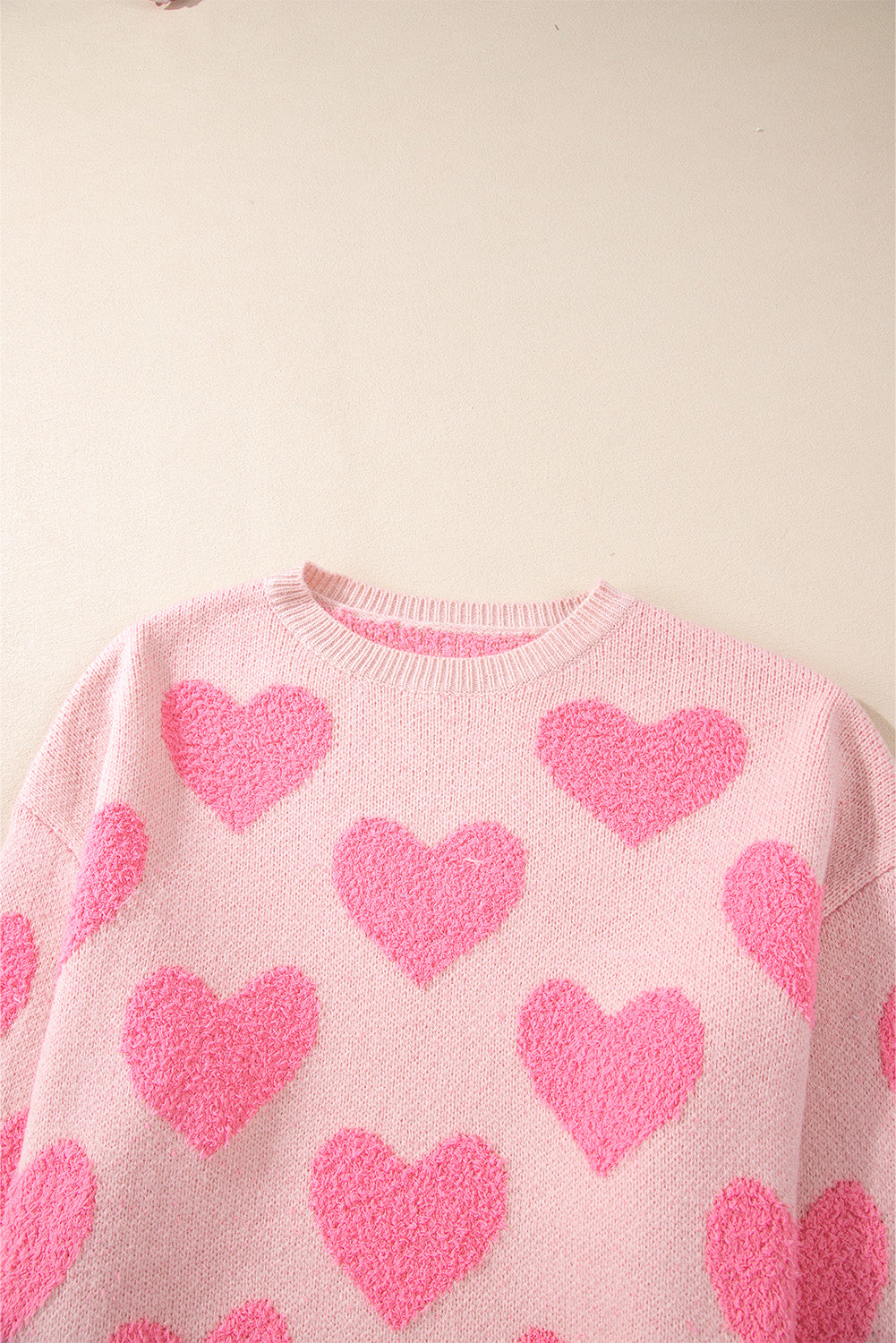 Pull en maille jacquard coeur Saint-Valentin rose clair