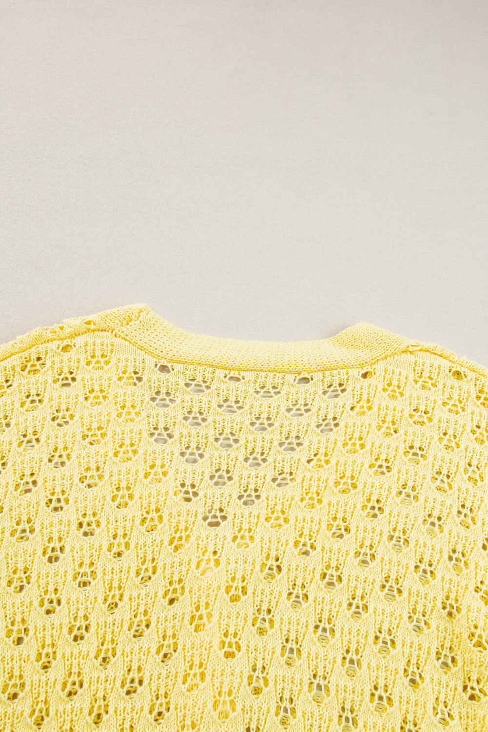 Yellow Pointelle Knit V Neck Sweater Cardigan