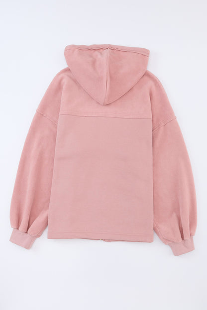 Gray Flap Pocket Drawstring Hood Zip Up Jacket