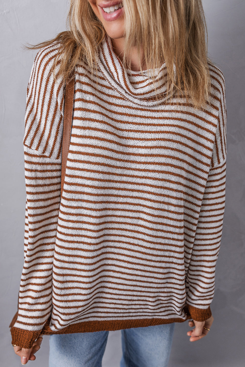 Black Striped Turtleneck Loose Sweater