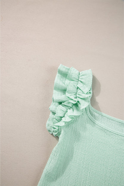 Clearly Aqua Ruffle Strap Crinkle Textured Tank Top