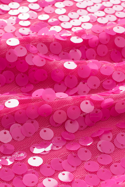 Haut à manches mi-longues et col rond à sequins rose vif