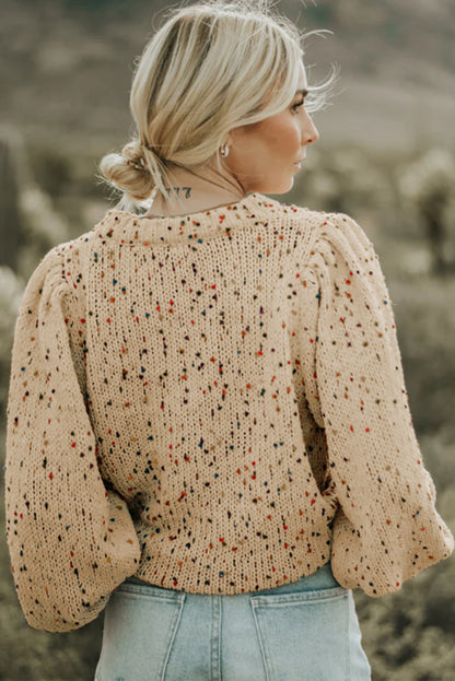 Beige Colorful Dots Cable Knit Crew Neck Sweater