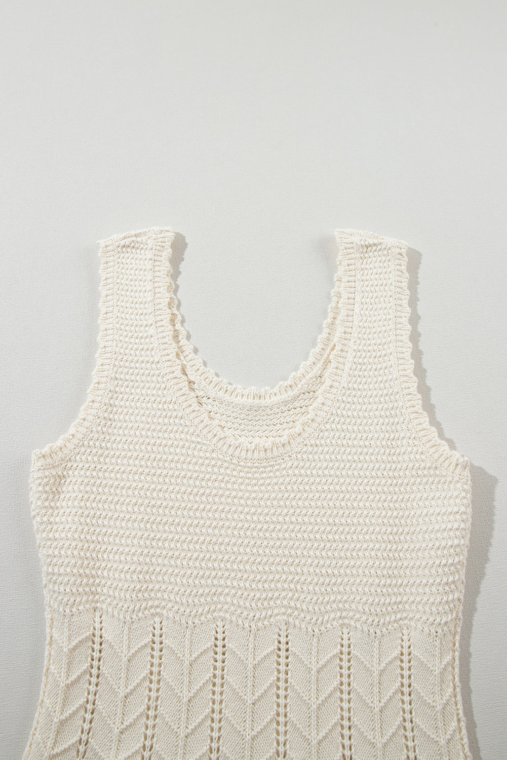 Beige Mix Texture Knitted Sleeveless Sweater Dress