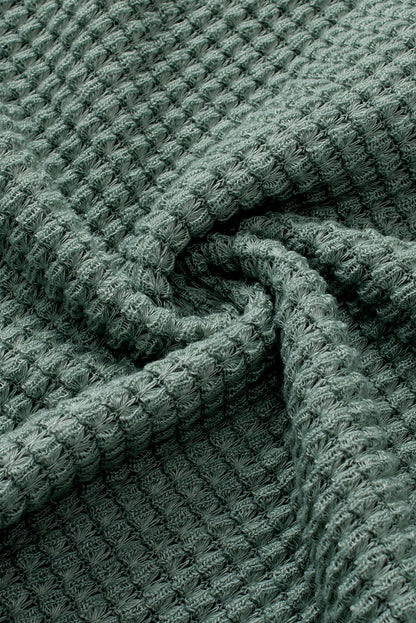 Chemisier boutonné à col en V en tricot gaufré léopard vert