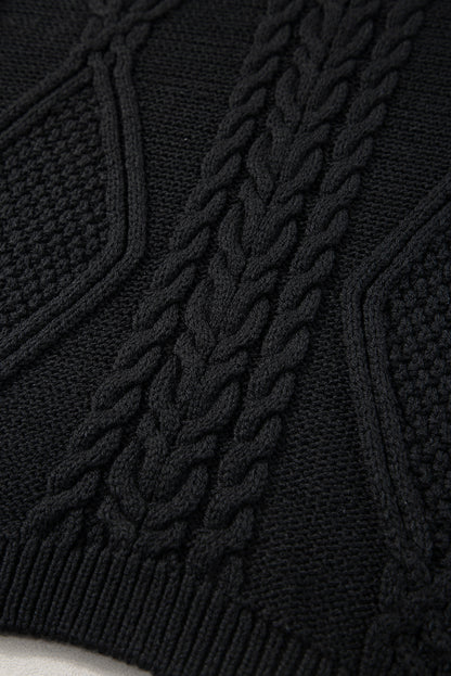 Gilet pull noir à col haut en tricot torsadé de couleur unie