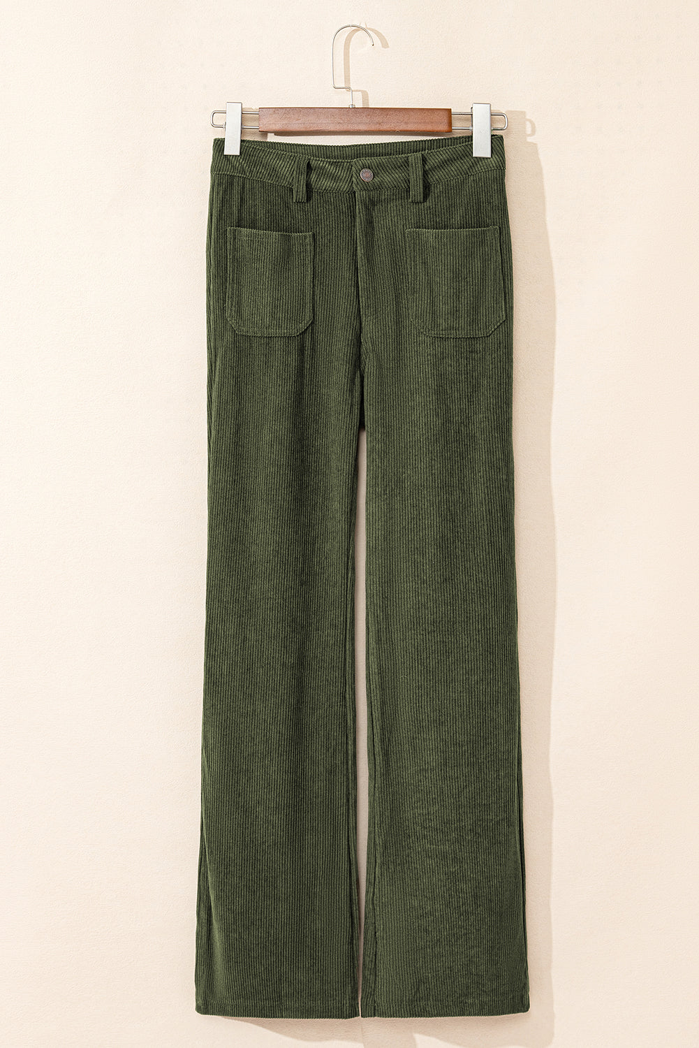 Green High Waist Square Pockets Corduroy Pants