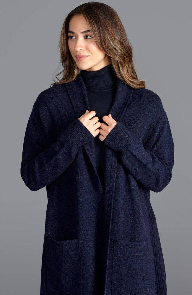 Womens Pure Lambswool Long Line Cardigan with Pockets