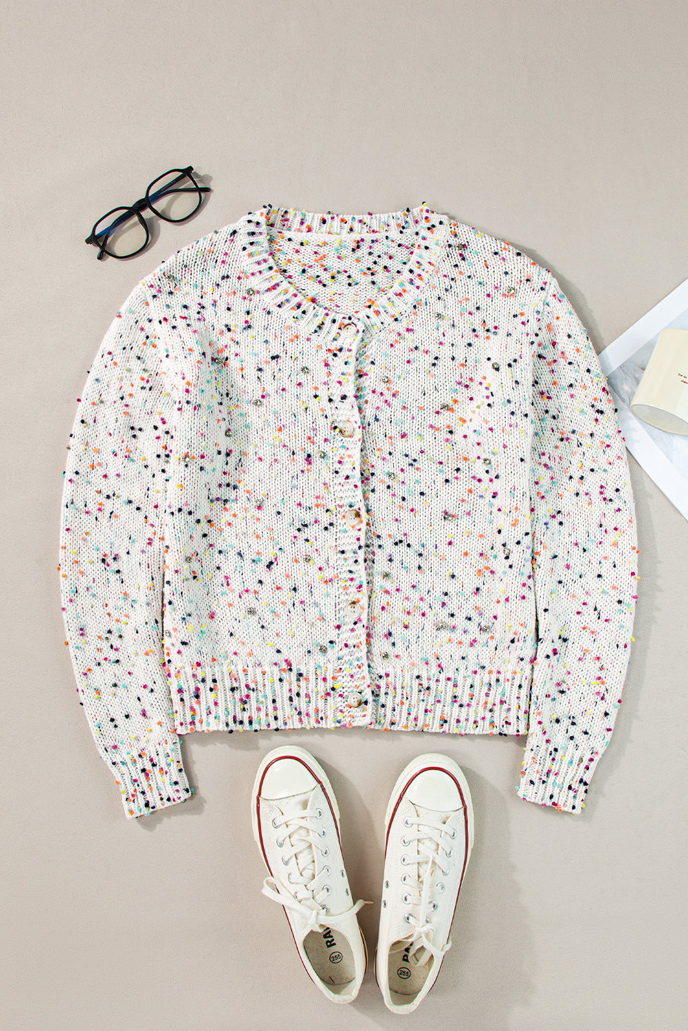 Black Multicolor Confetti Sweater Cardigan