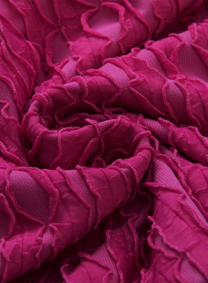 Blouse texturée à volants à manches lanternes en dentelle rouge rose