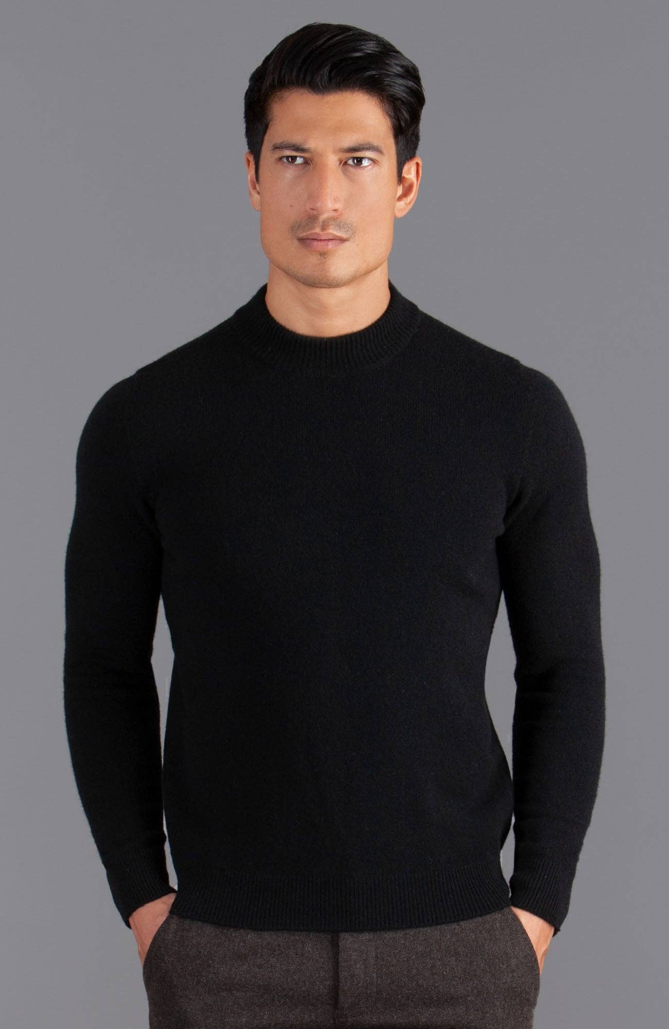 Mens Lambswool Narrow Mock Turtle Neck Jumper