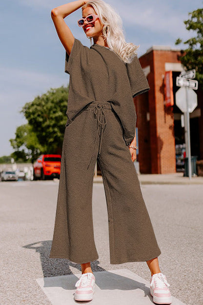 White Textured Loose Fit T Shirt and Drawstring Pants Set