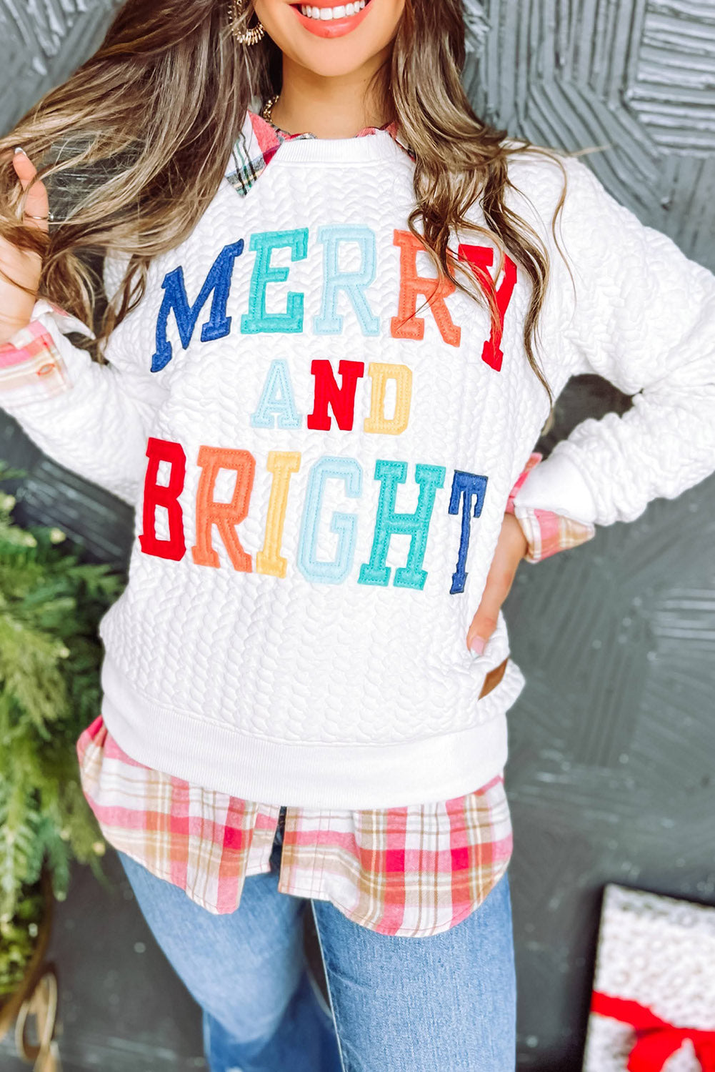 Blackish Green Merry And Bright Cable Knit Pullover Sweatshirt