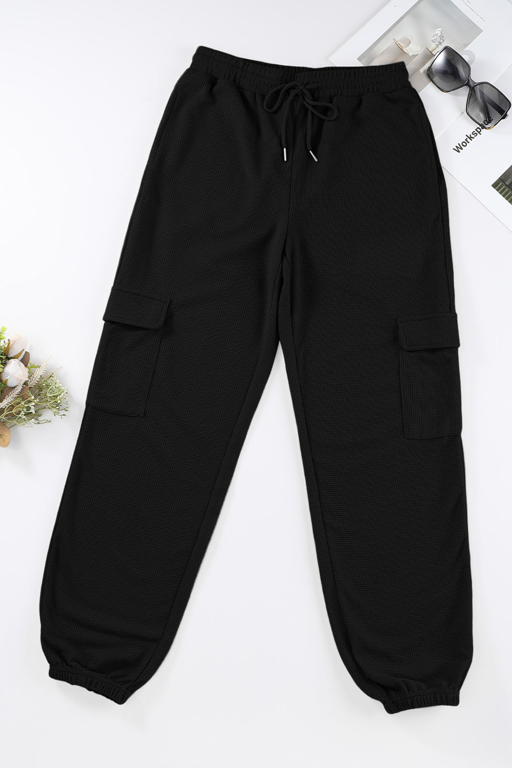 Apricot Waffle Texture Cargo Pocket Jogger Pants