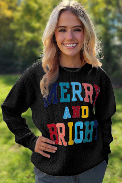 Blackish Green Merry And Bright Cable Knit Pullover Sweatshirt