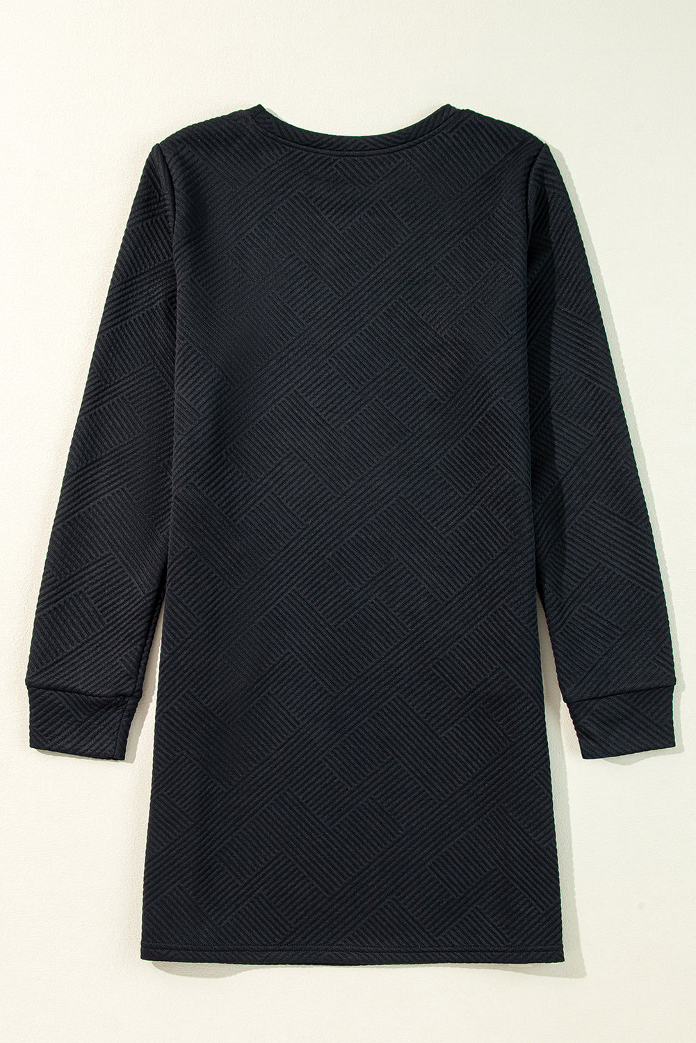 Black Solid Color Textured Long Sleeve Shift Dress