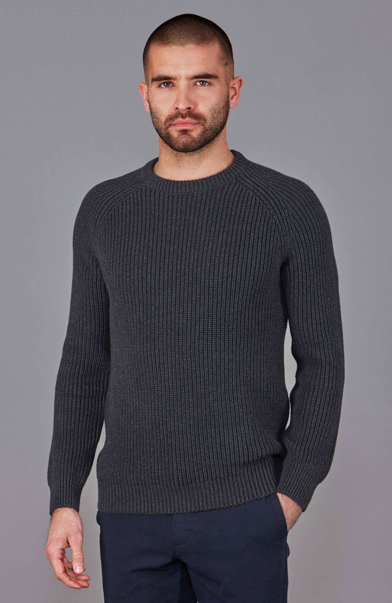 Mens Cotton Fisherman Rib Knit Jumper