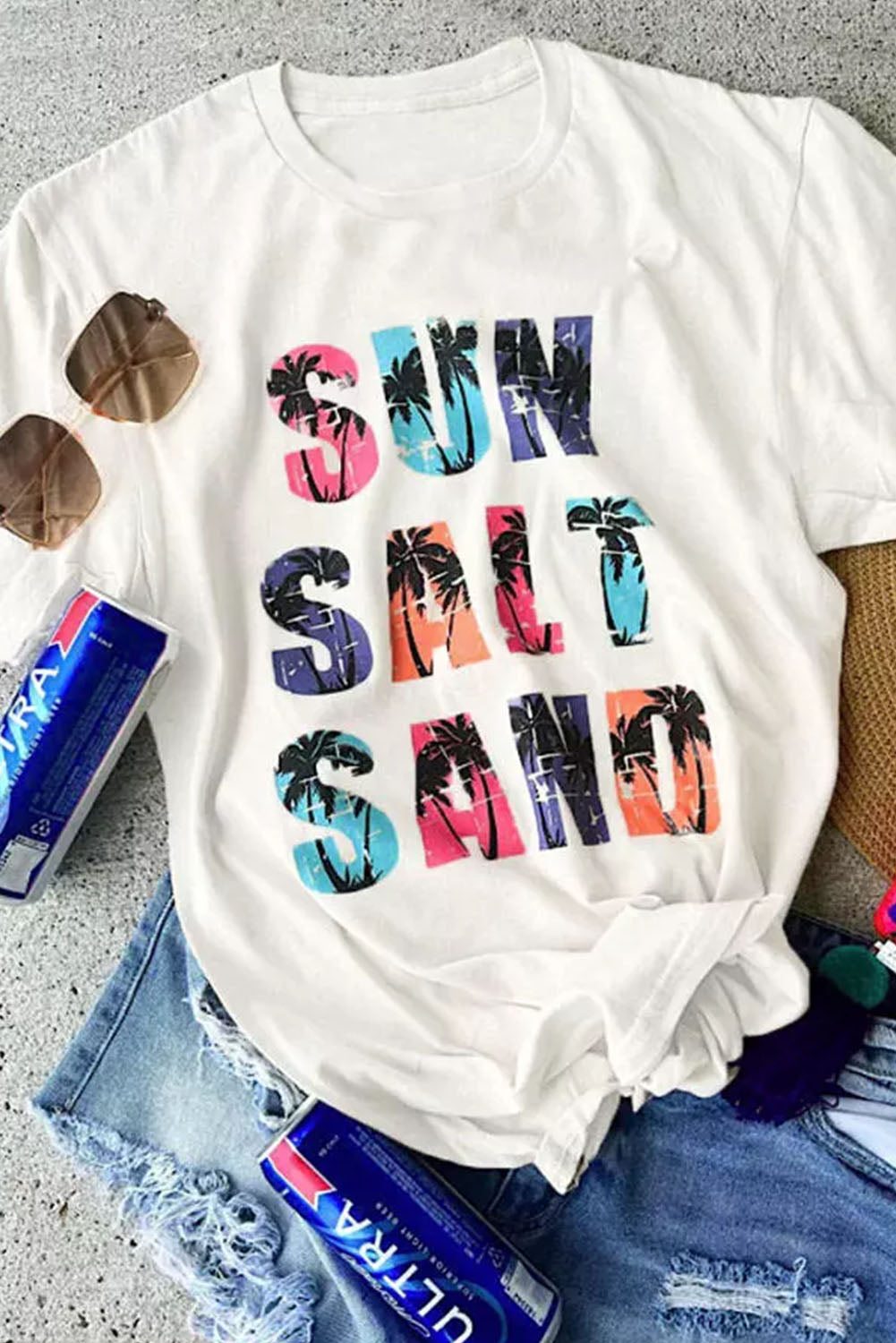 T-shirt graphique Cocotier blanc SUN SALT SAND