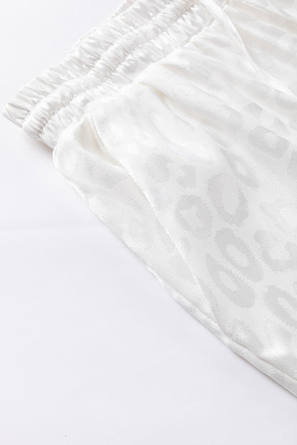 White 2pcs Leopard Satin Long Sleeve Pajamas Set