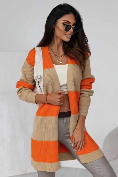 Orange Colorblock Ribbed Knit Cardigan