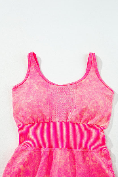 Macacão Athleisure de cintura alta com nervuras de lavagem mineral rosa morango