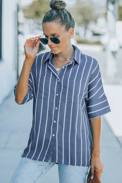 Orange Pocketed Striped Shirt