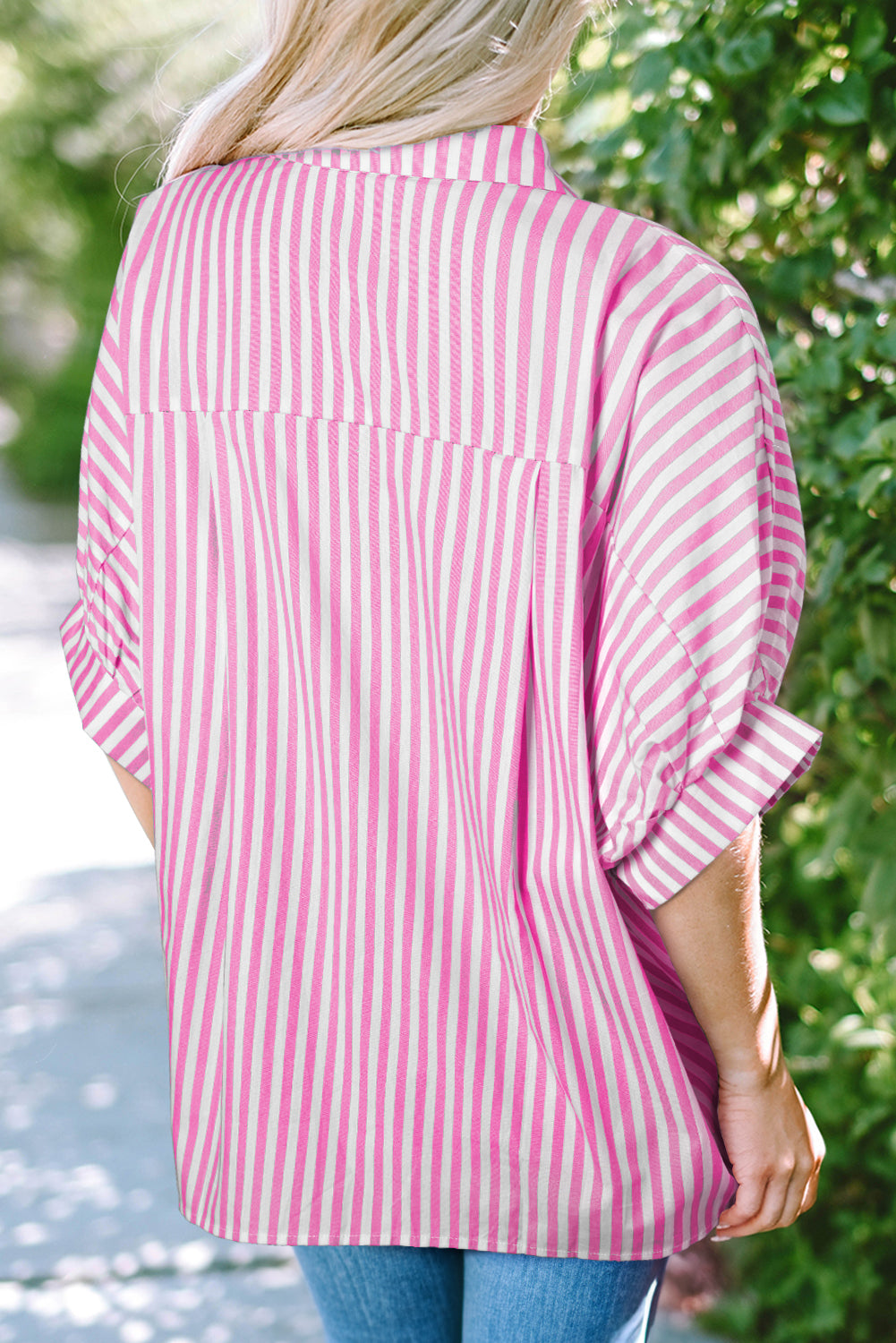 Green Stripe Dolman Sleeve Oversize Shirt