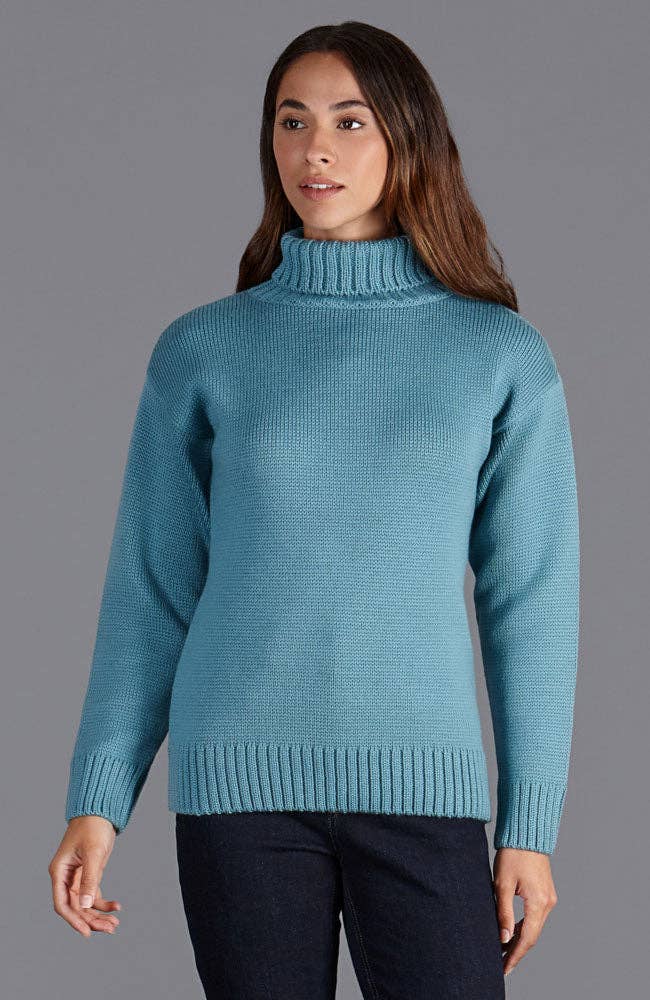 Womens 100% Chunky Merino Wool Submariner Roll Neck Jumper