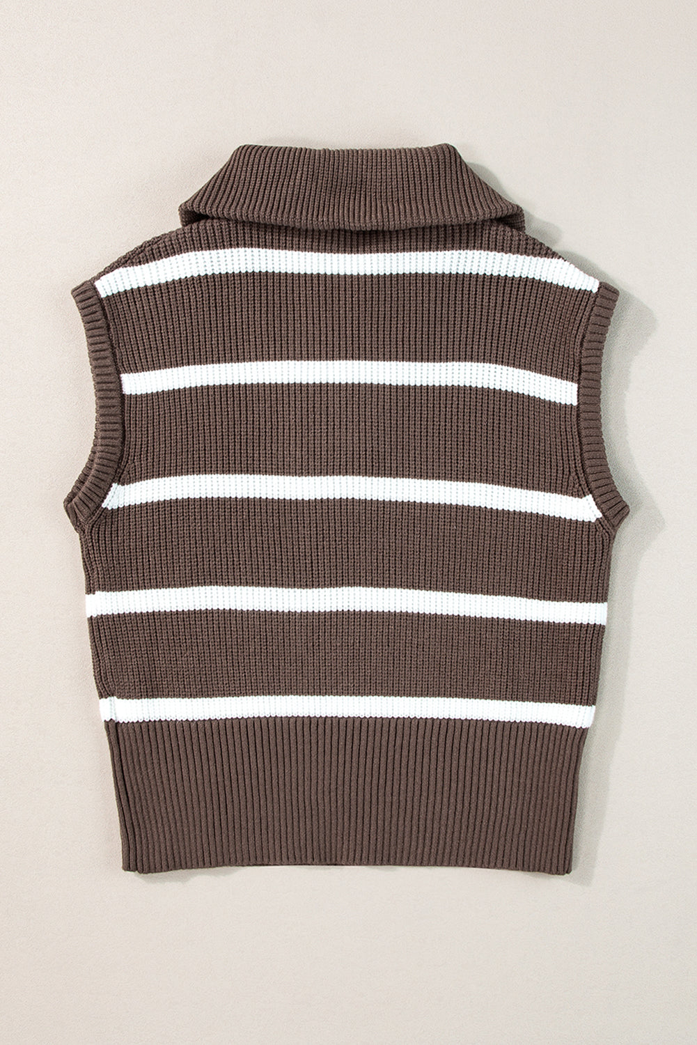 White Stripe Zipped Collar Cap Sleeve Knit Top