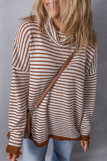 Black Striped Turtleneck Loose Sweater