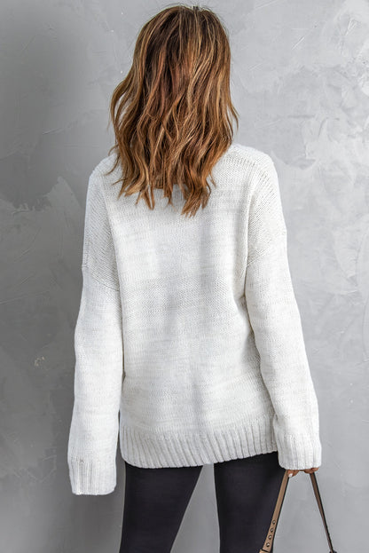 Gray V neck Drop Shoulder Knitted Sweater