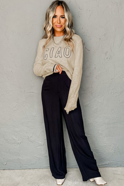 Suéter Oatmeal CIAO Letter Graphic com gola redonda