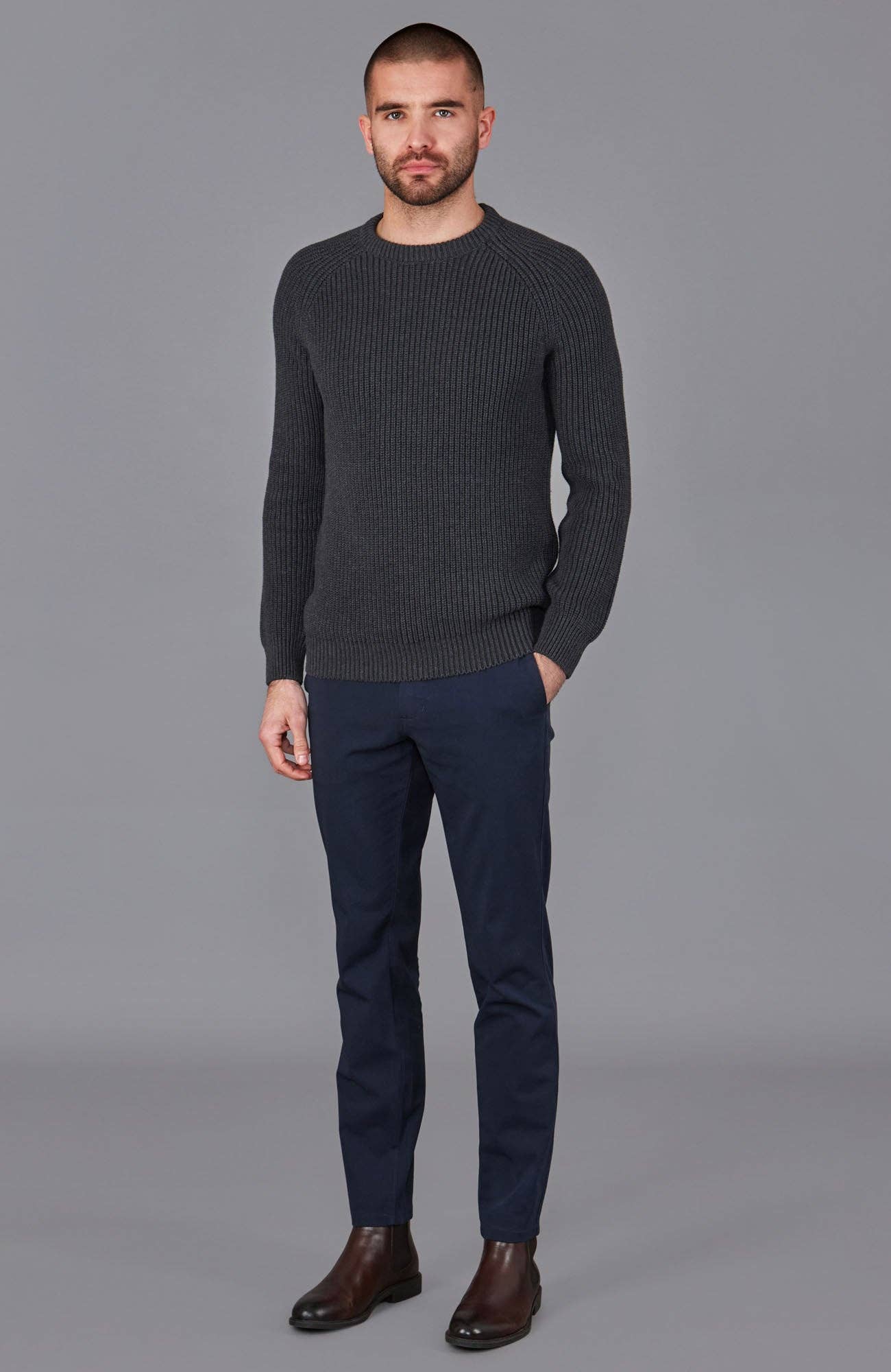 Mens Cotton Fisherman Rib Knit Jumper