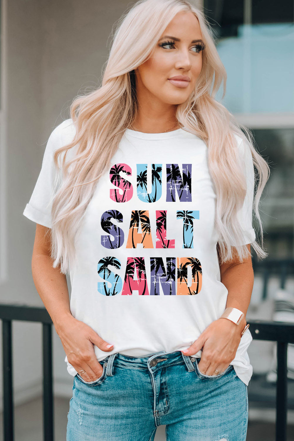 T-shirt graphique Cocotier blanc SUN SALT SAND