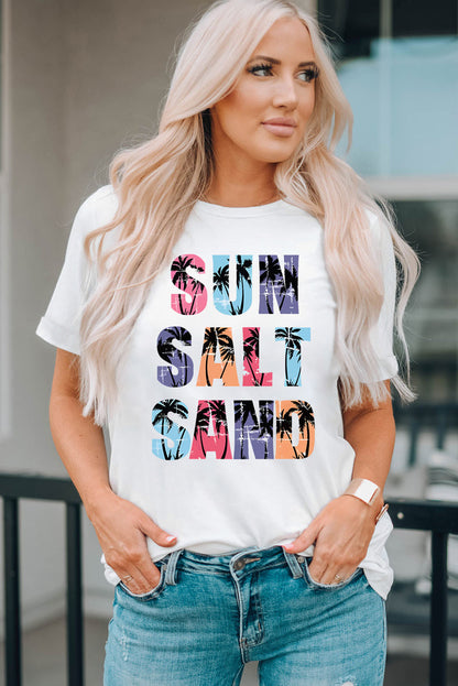 Camiseta com estampa branca Coconut Tree SUN SALT SAND