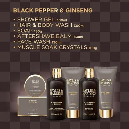 Baylis & Harding Black Pepper & Ginseng Men's Luxury Wash  Gift Set - Vegan Friendly (Pack of 1)