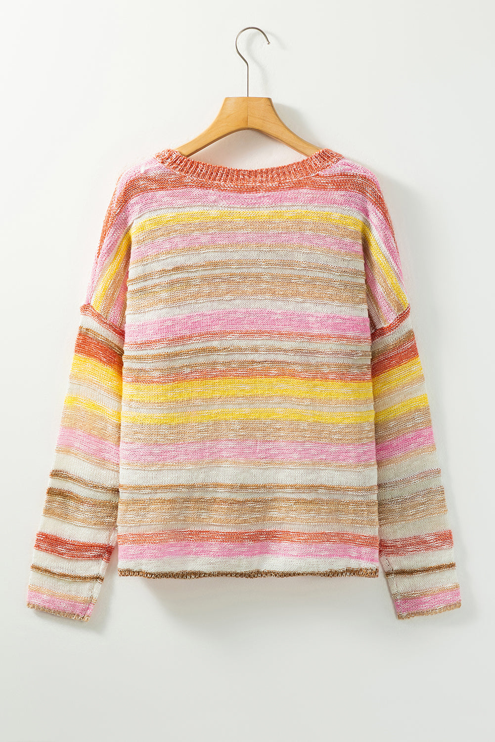 Multicolor Striped Knit Drop Shoulder Sweater