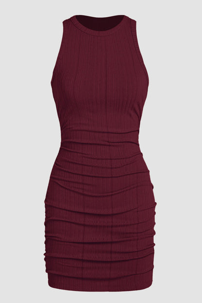 Vestido Bodycon vermelho Dahlia franzido sem mangas