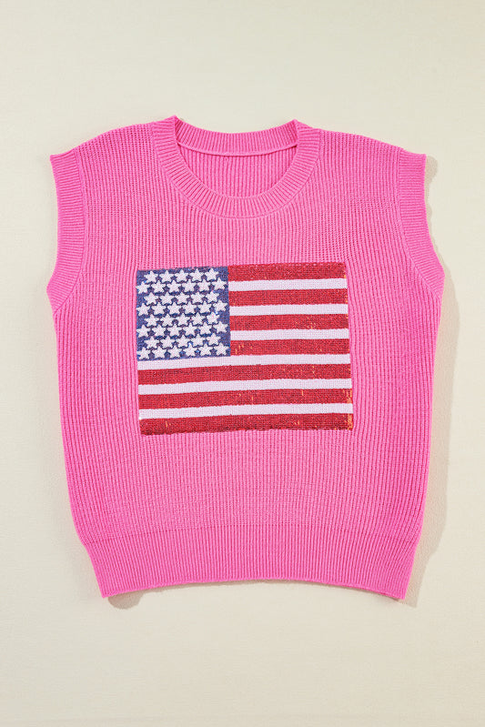 Bluing Sparkling American Flag Knitted Vest