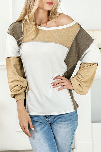 Medium Grey Exposed Seam Color Block Patchwork Top